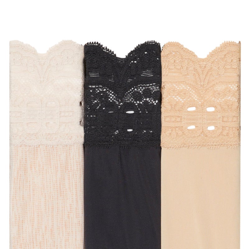 Olga Women's Secret Hugs 3 Pack Hipster Panty Underwear, French Toast/Black/Butterscotch Woven Texture Print, X-Large - Image 2